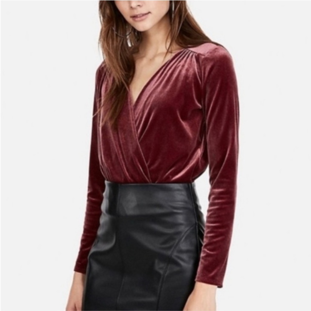 Express‎ Burgundy Velvet Bodysuit velour glam quiet luxury business casual